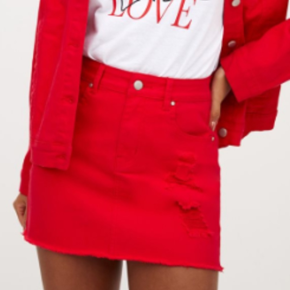 Red Denim Mini Skirt | PLT